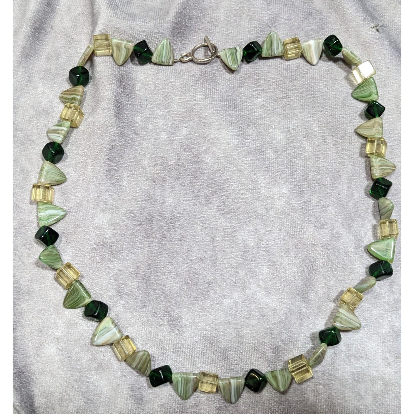 Fairycore Geometric Green Gemstone And Glass Beaded Necklace