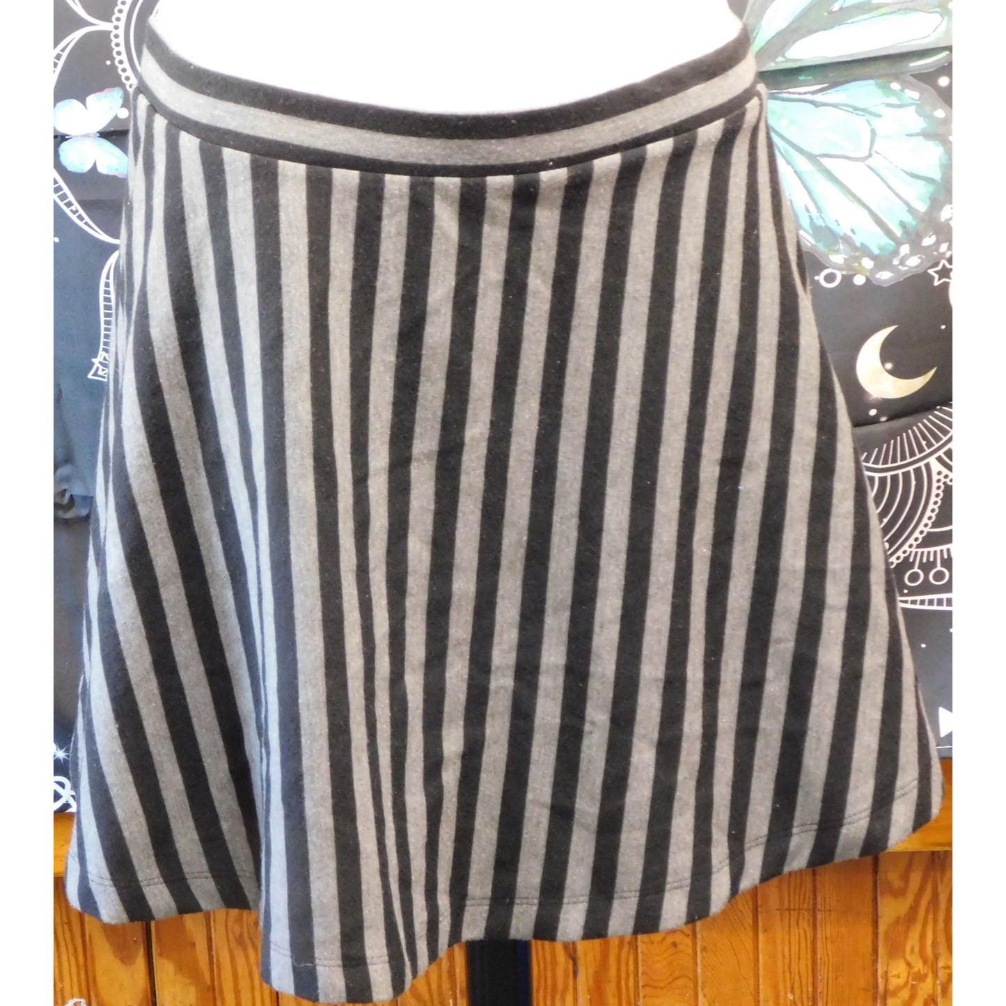 Forever 21 Gothic Black And GreyStriped Skater Skirt