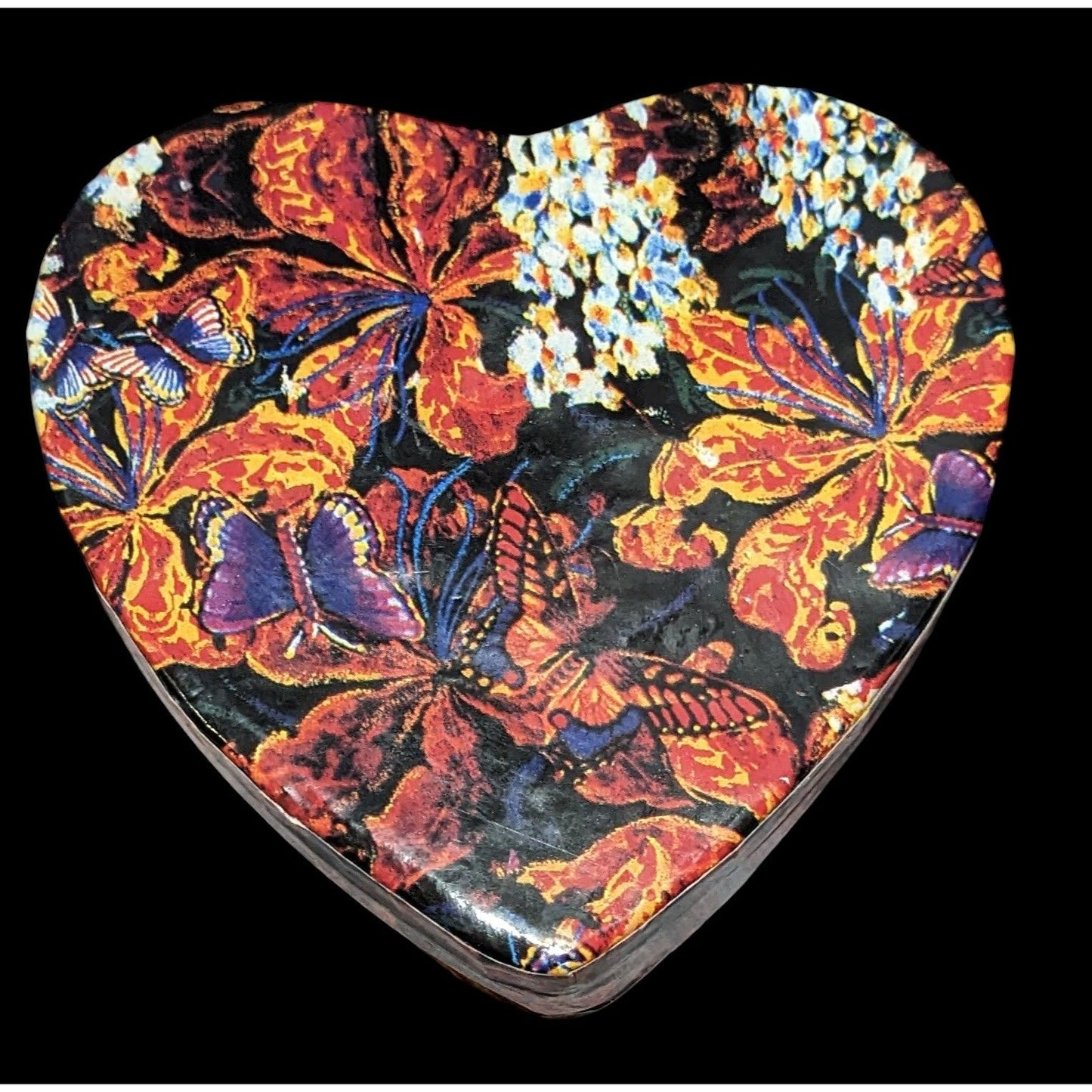 90s Vintage Floral Decoupage Heart Trinket Box