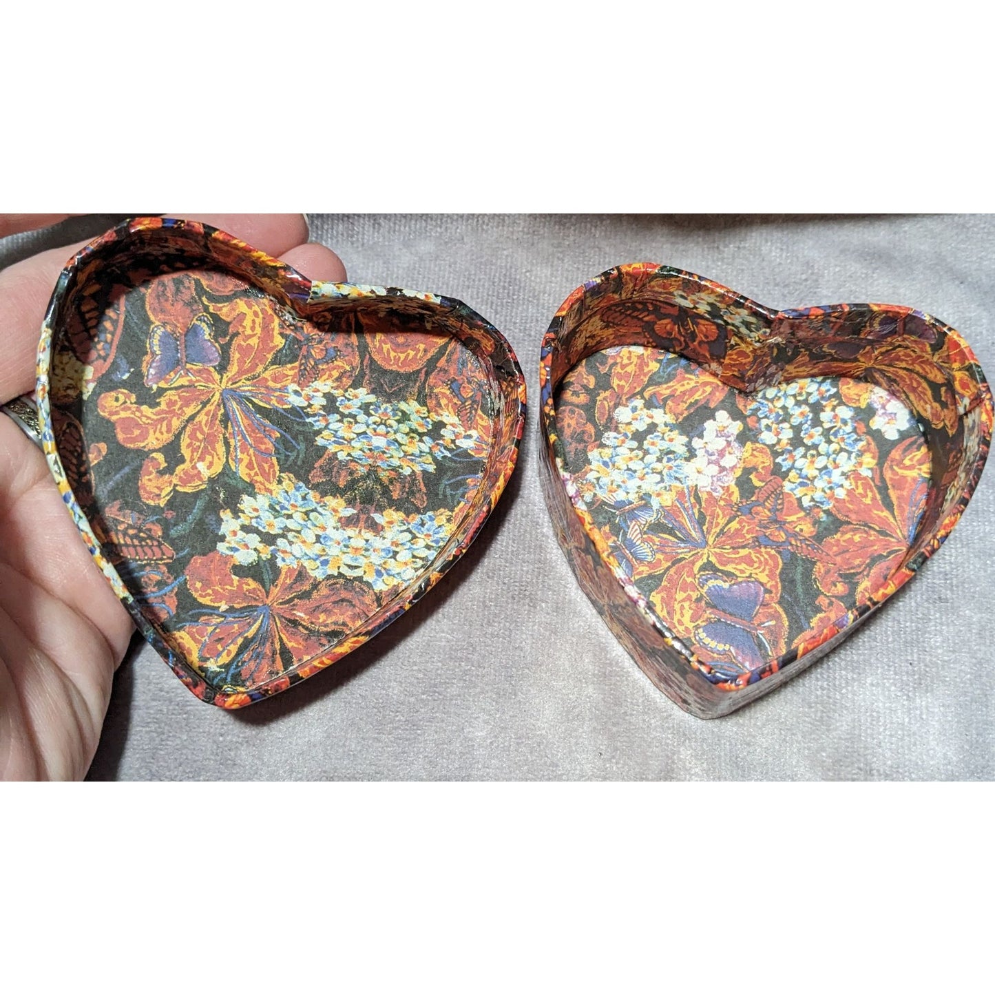 90s Vintage Floral Decoupage Heart Trinket Box