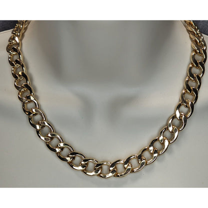Glam Vintage Monet Gold Tone Chunky Curb Chain Necklace Statement Jewelry