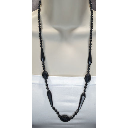 Corporate Goth Faceted Black Glass Beaded Necklace