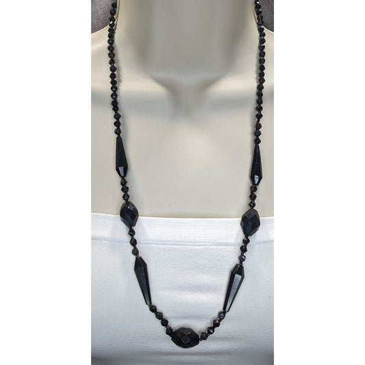 Corporate Goth Faceted Black Glass Beaded Necklace