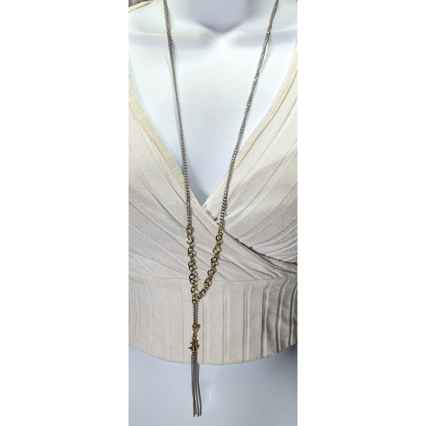 BCBGMAXAZRIA Metallic Punk Abstract Chain Tassel Necklace
