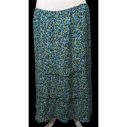 Vintage Alfred Dunner Blue And Green Speckled Faux Tiered Maxi Skirt