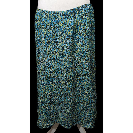 Vintage Alfred Dunner Blue And Green Speckled Faux Tiered Maxi Skirt