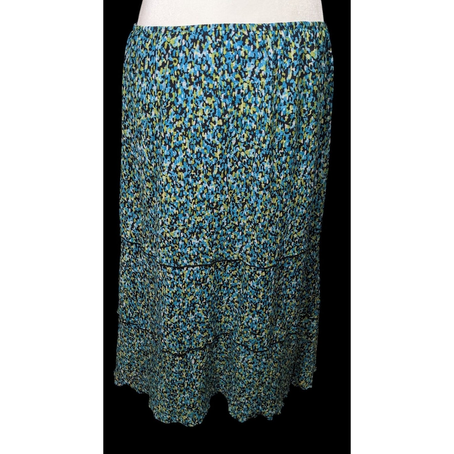 Vintage Alfred Dunner Blue And Green Speckled Faux Tiered Maxi Skirt