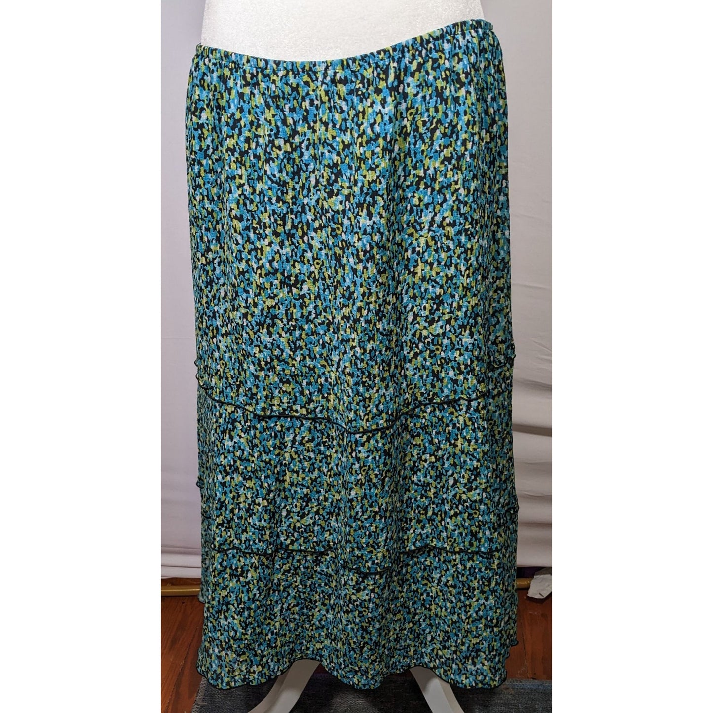 Vintage Alfred Dunner Blue And Green Speckled Faux Tiered Maxi Skirt