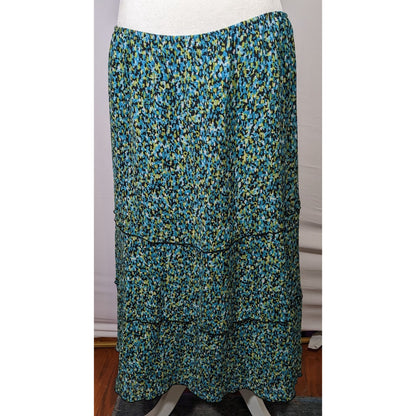 Vintage Alfred Dunner Blue And Green Speckled Faux Tiered Maxi Skirt