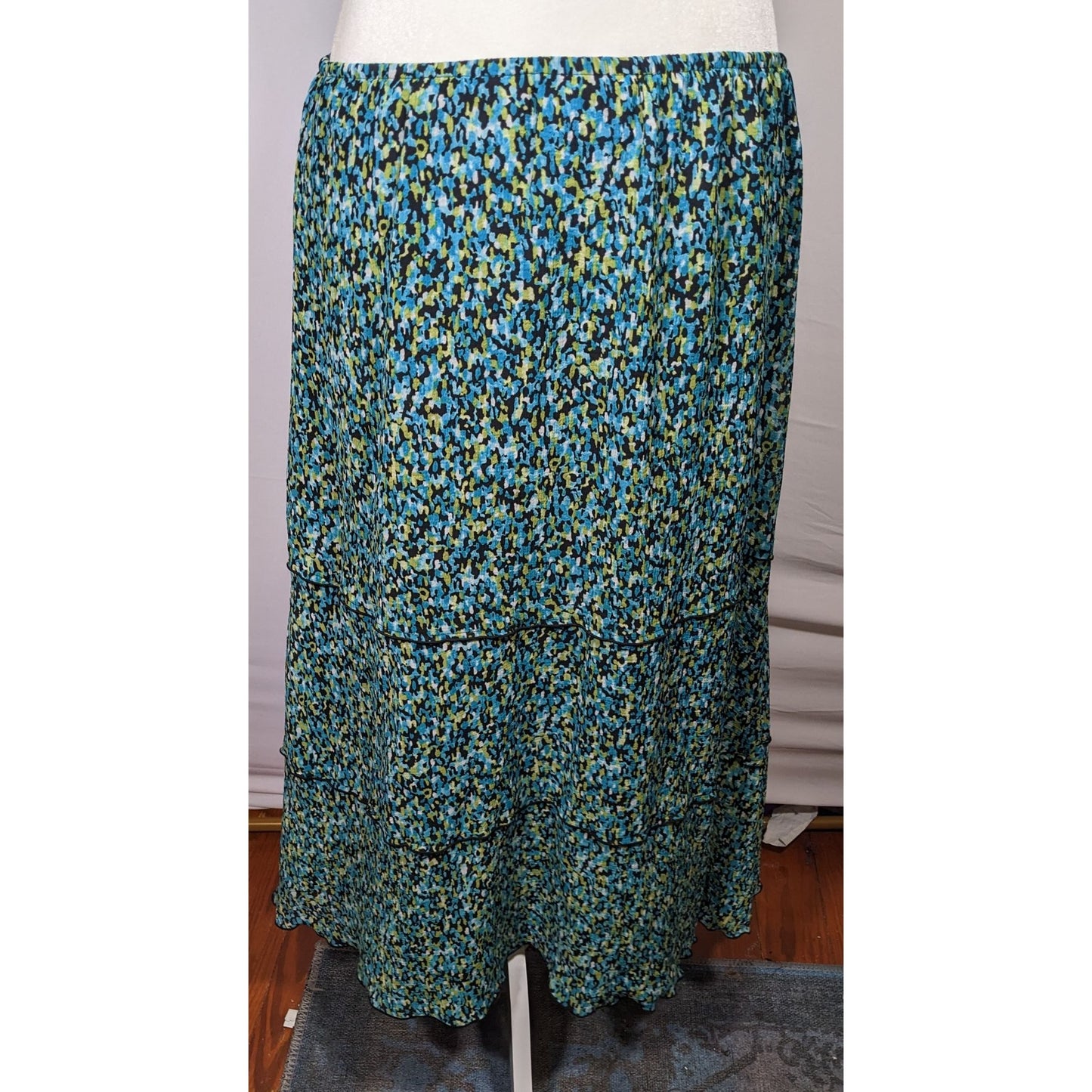 Vintage Alfred Dunner Blue And Green Speckled Faux Tiered Maxi Skirt