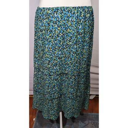 Vintage Alfred Dunner Blue And Green Speckled Faux Tiered Maxi Skirt