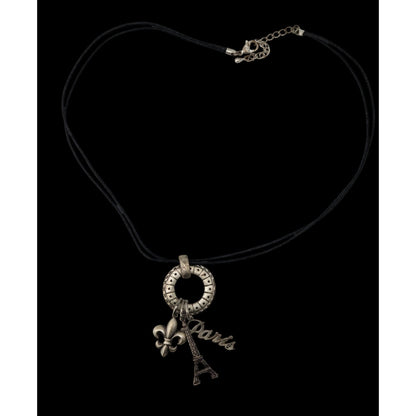 Paris France Charm Necklace Cluster Pendant Black Silver Souvenir Jewelry