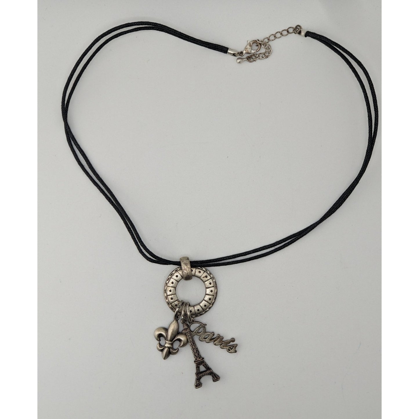 Paris France Charm Necklace Cluster Pendant Black Silver Souvenir Jewelry