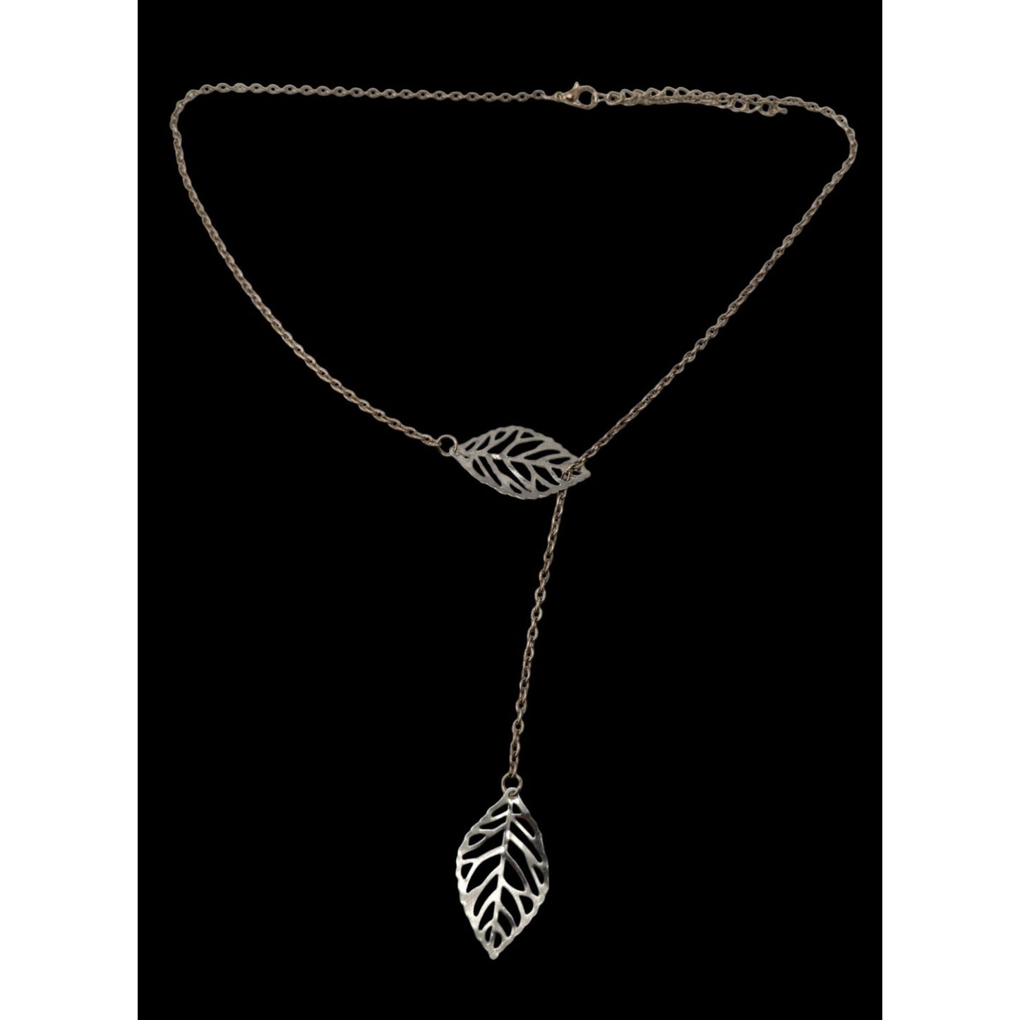 Leaf Charm Lariat Necklace Silver Fairycore Forest Elf Jewelry