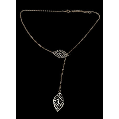 Leaf Charm Lariat Necklace Silver Fairycore Forest Elf Jewelry