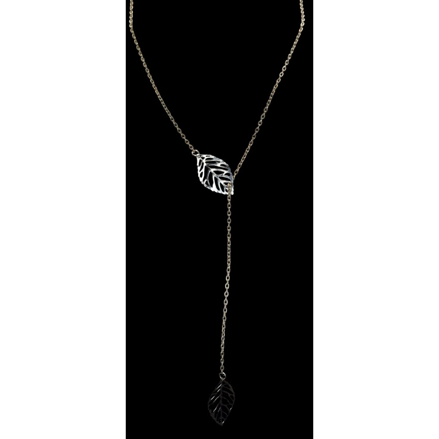 Leaf Charm Lariat Necklace Silver Fairycore Forest Elf Jewelry