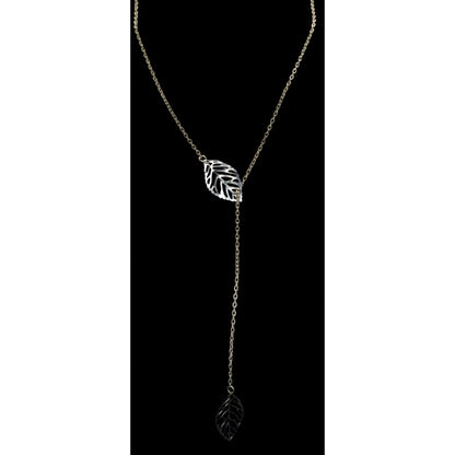 Leaf Charm Lariat Necklace Silver Fairycore Forest Elf Jewelry