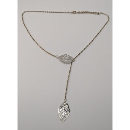 Leaf Charm Lariat Necklace Silver Fairycore Forest Elf Jewelry