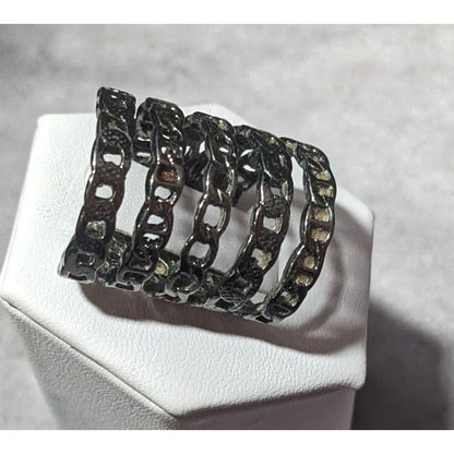 Grunge Punk Gunmetal Tone 5 Layer Chain Style Ring Size 5 1/2