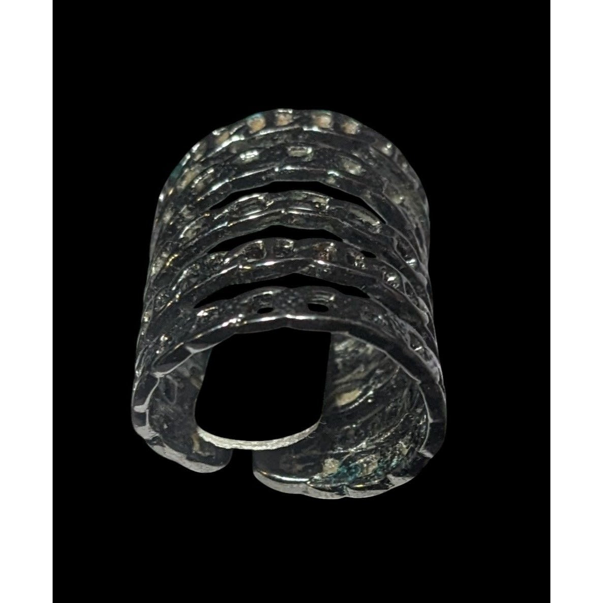 Grunge Punk Gunmetal Tone 5 Layer Chain Style Ring Size 5 1/2