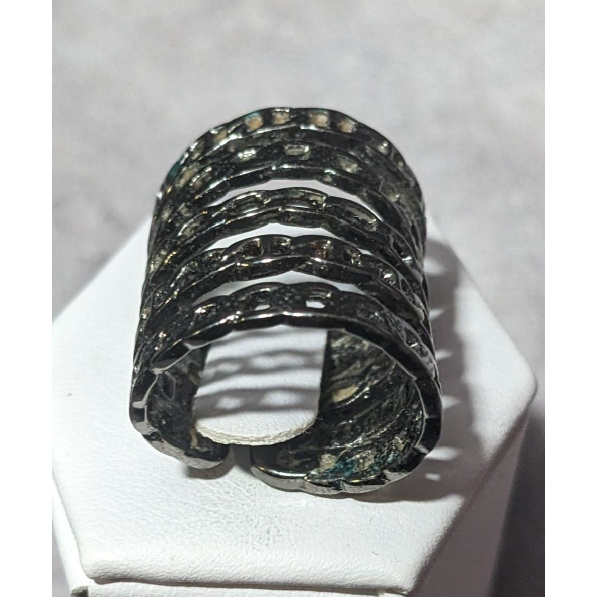 Grunge Punk Gunmetal Tone 5 Layer Chain Style Ring Size 5 1/2