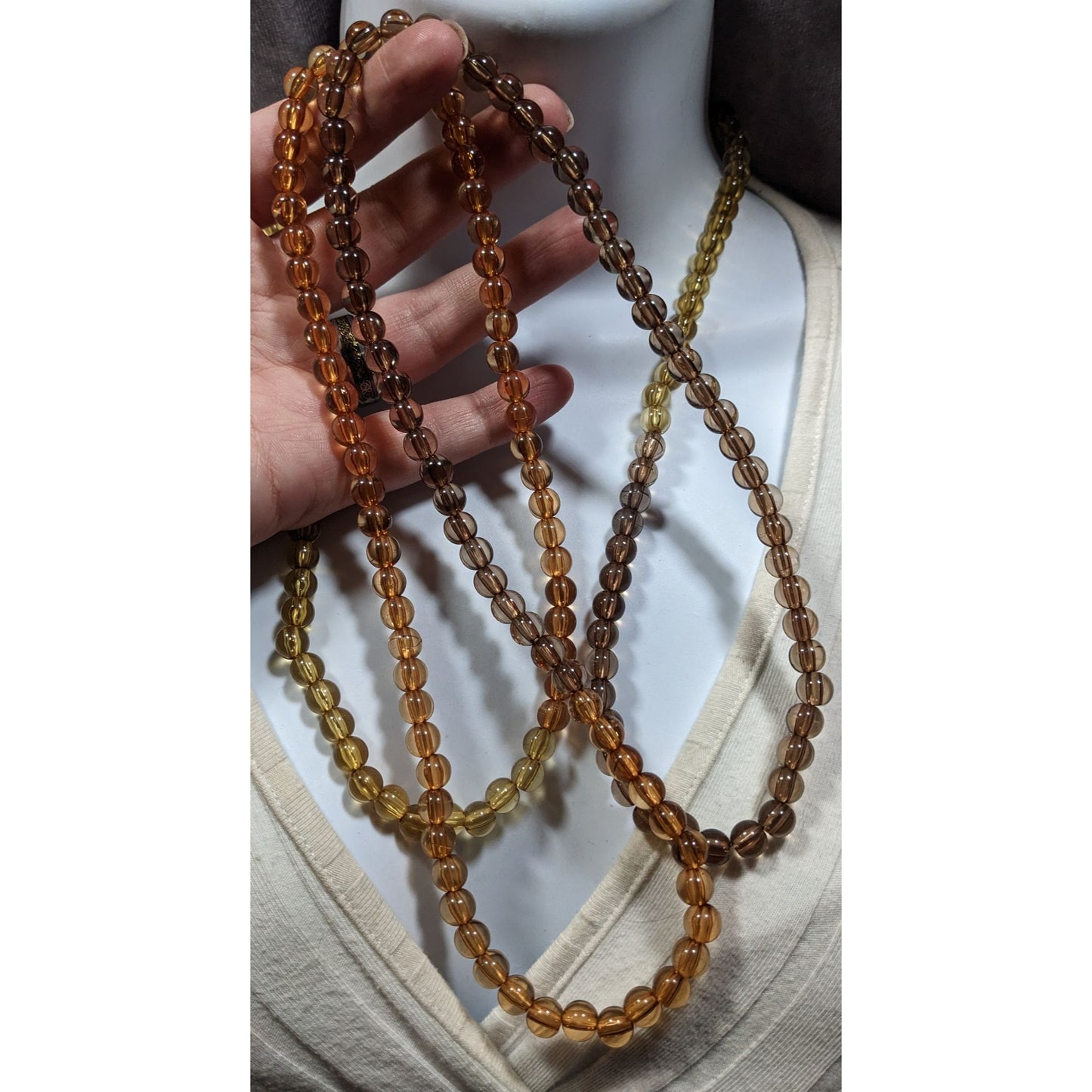 Vintage Lucite Earth Tone Translucent Beaded Necklace
