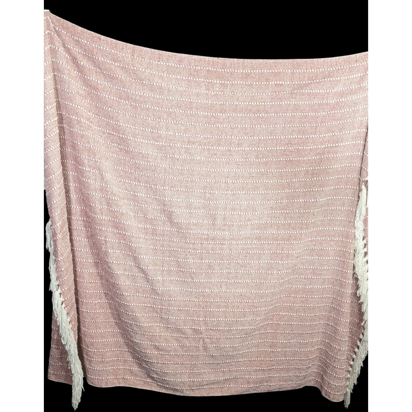 Lumina Lou Pink Striped Chenille Throw Blanket With Fringe 68x53 Inches