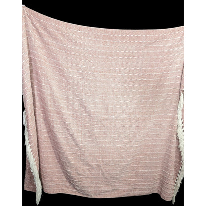 Lumina Lou Pink Striped Chenille Throw Blanket With Fringe 68x53 Inches