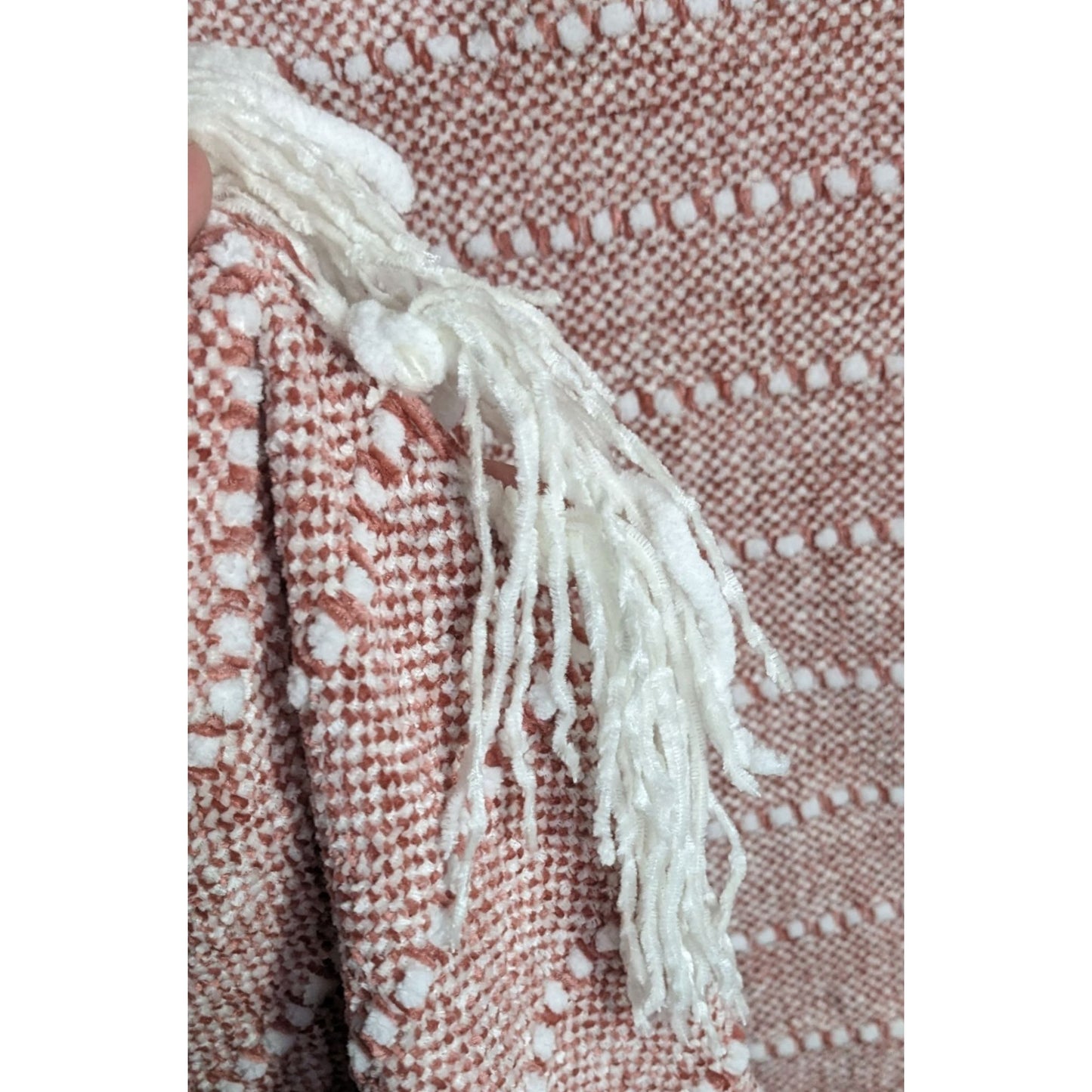 Lumina Lou Pink Striped Chenille Throw Blanket With Fringe 68x53 Inches
