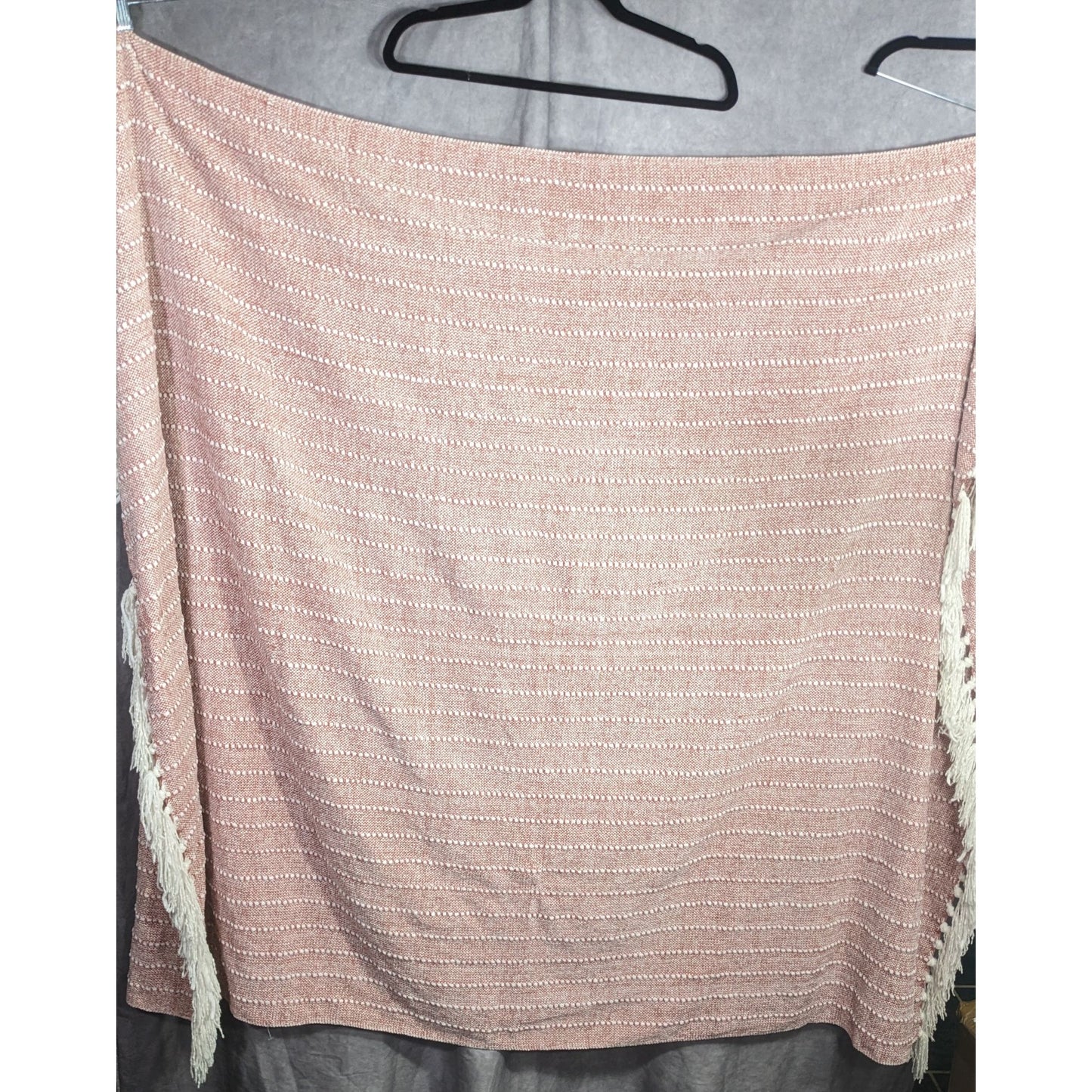Lumina Lou Pink Striped Chenille Throw Blanket With Fringe 68x53 Inches