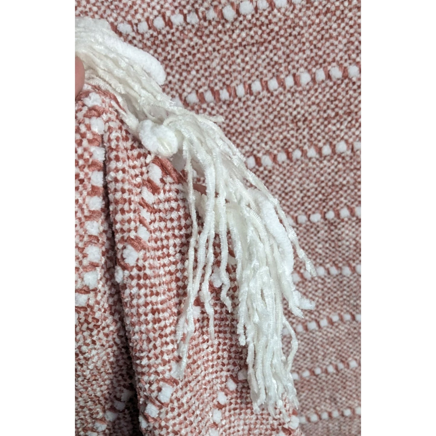 Lumina Lou Pink Striped Chenille Throw Blanket With Fringe 68x53 Inches
