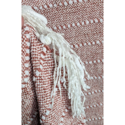 Lumina Lou Pink Striped Chenille Throw Blanket With Fringe 68x53 Inches