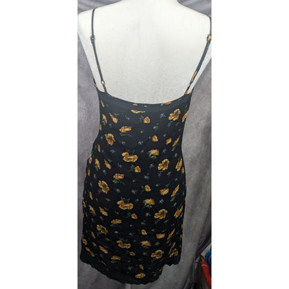 Vintage 90s Lucky Brand Black And Yellow Lace Trim Spaghetti Strap Dress