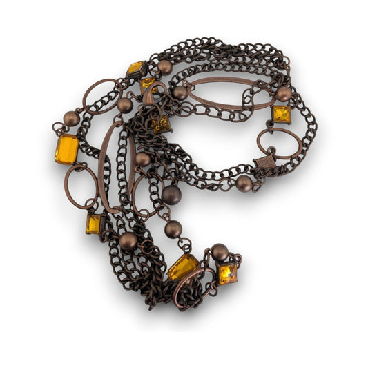 Vintage Boho Industrial Bronze Amber Convertible Necklace Belt Chain