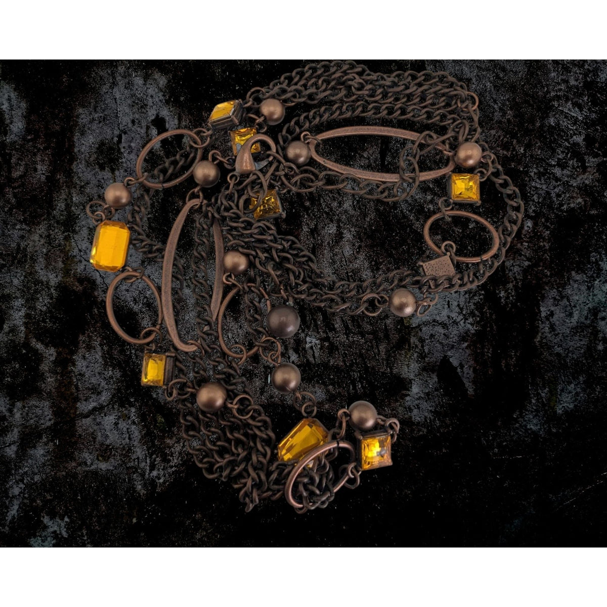 Vintage Boho Industrial Bronze Amber Convertible Necklace Belt Chain