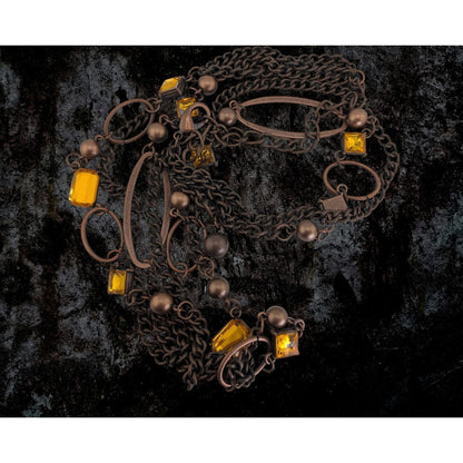 Vintage Boho Industrial Bronze Amber Convertible Necklace Belt Chain