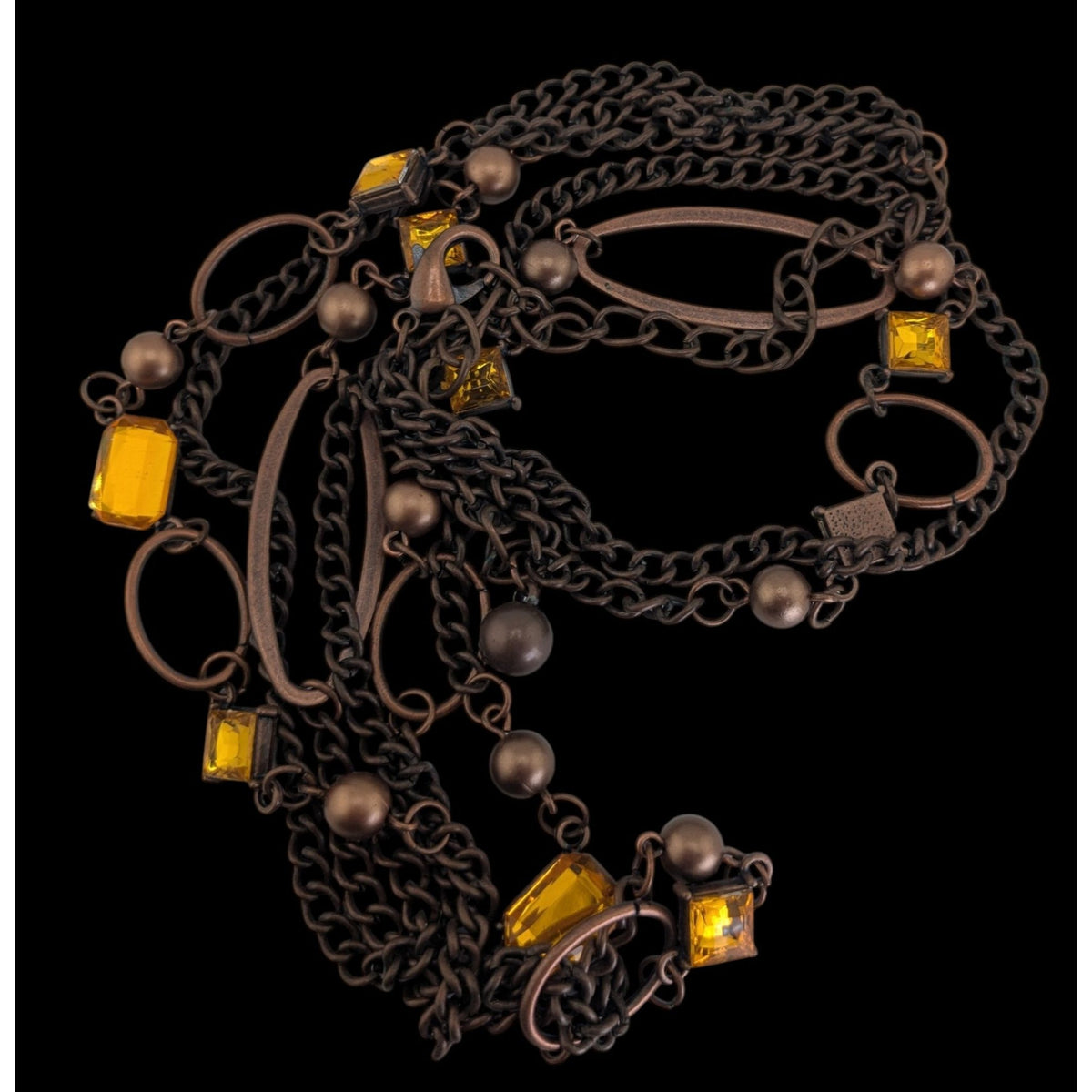 Vintage Boho Industrial Bronze Amber Convertible Necklace Belt Chain
