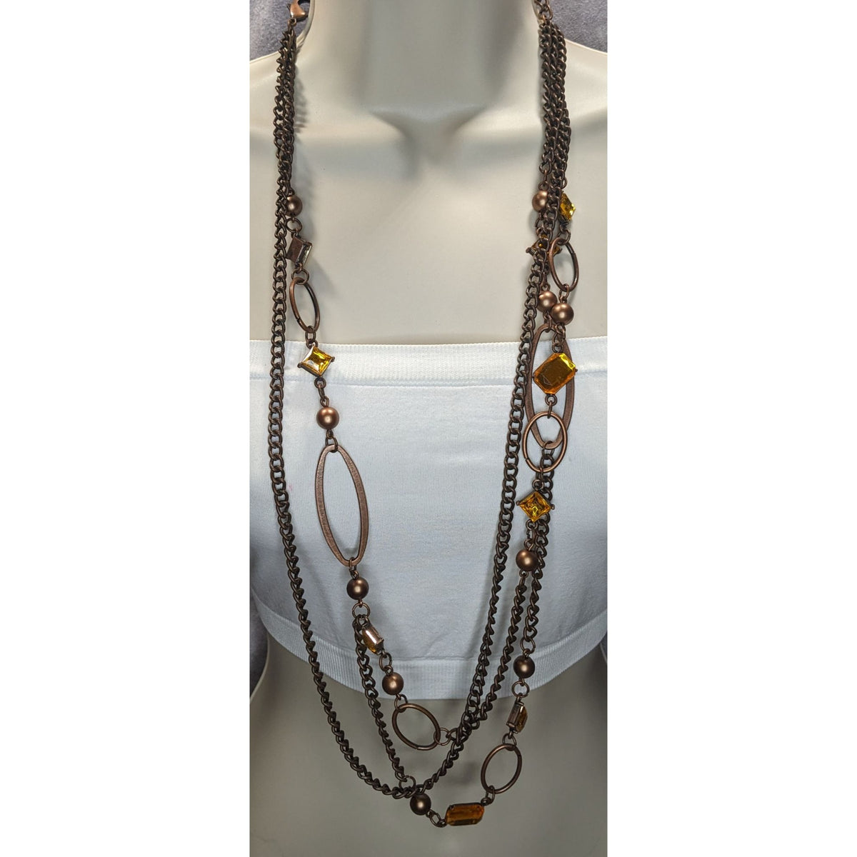 Vintage Boho Industrial Bronze Amber Convertible Necklace Belt Chain