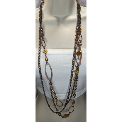 Vintage Boho Industrial Bronze Amber Convertible Necklace Belt Chain