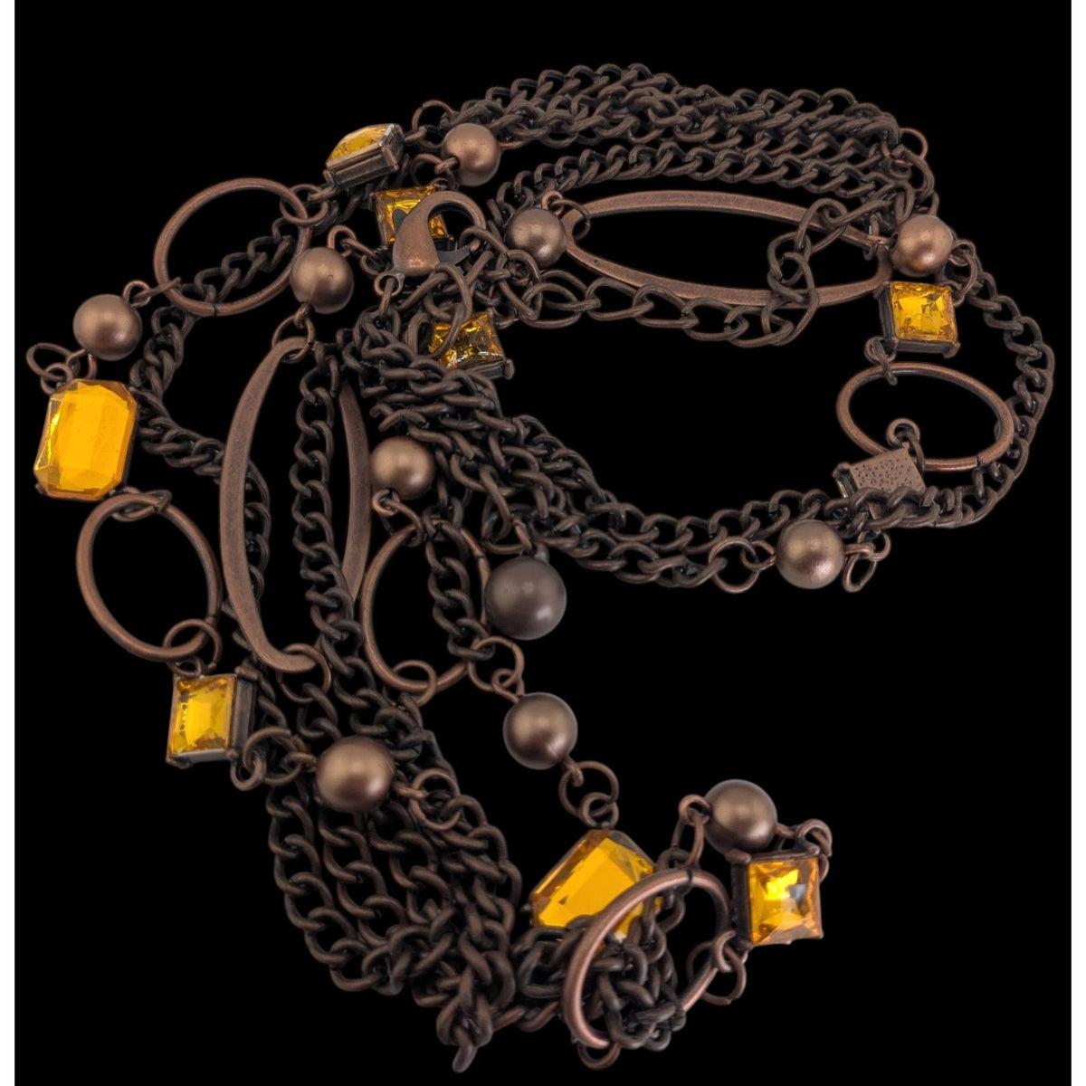 Vintage Boho Industrial Bronze Amber Convertible Necklace Belt Chain