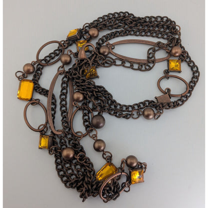 Vintage Boho Industrial Bronze Amber Convertible Necklace Belt Chain