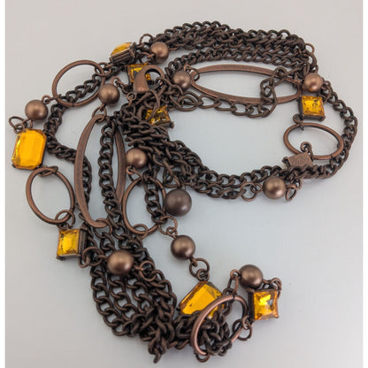 Vintage Boho Industrial Bronze Amber Convertible Necklace Belt Chain