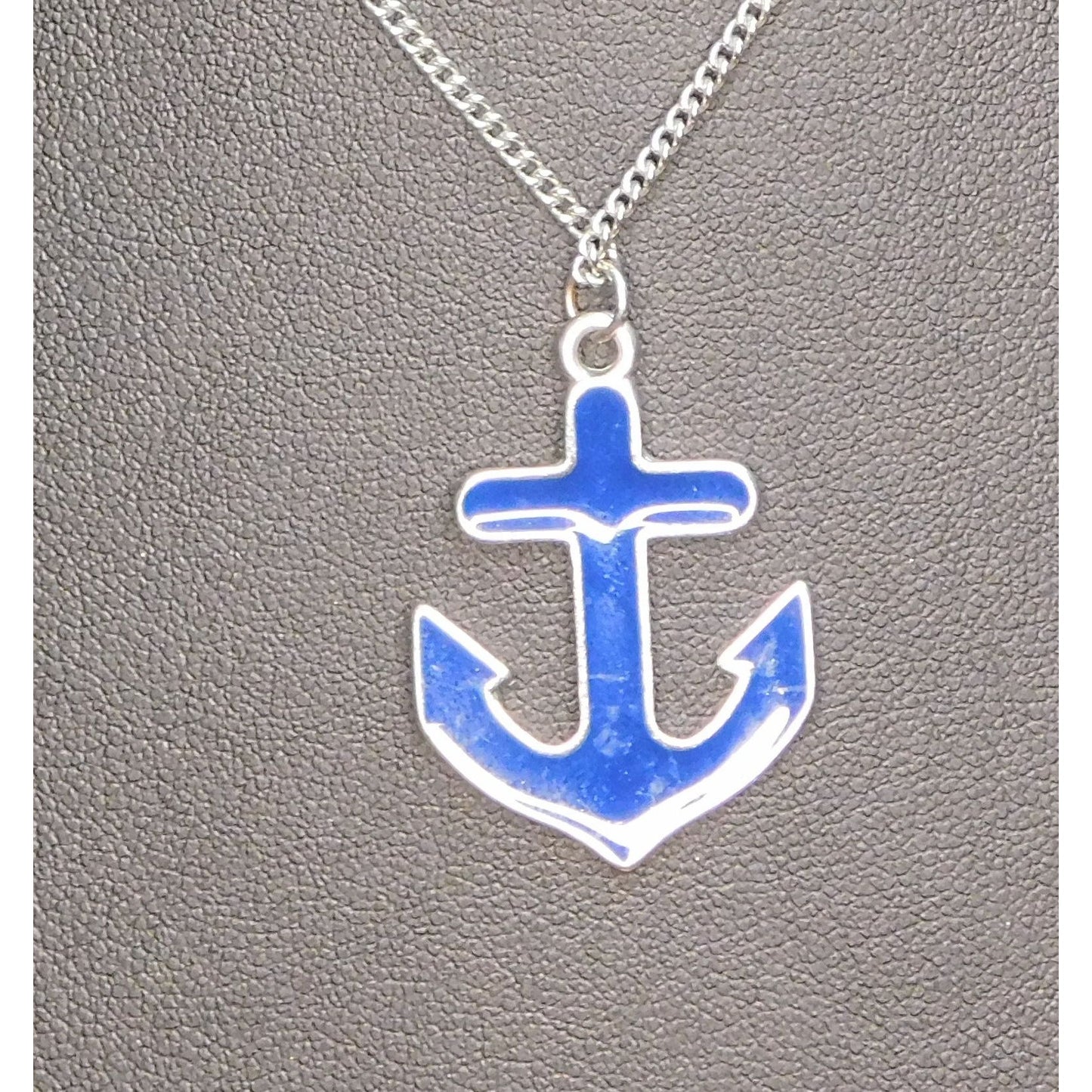 Nautical Preppy Blue Enamel Anchor Necklace