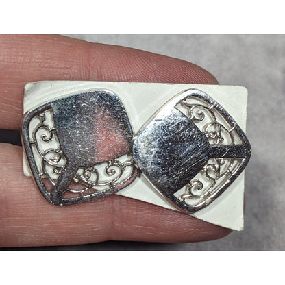 Vintage Art Nouveau Etched Silver Tone Cuff Links
