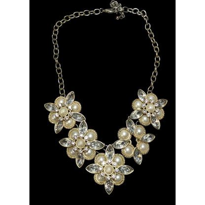 Floral Glam Gemmed Costume Statement Necklace