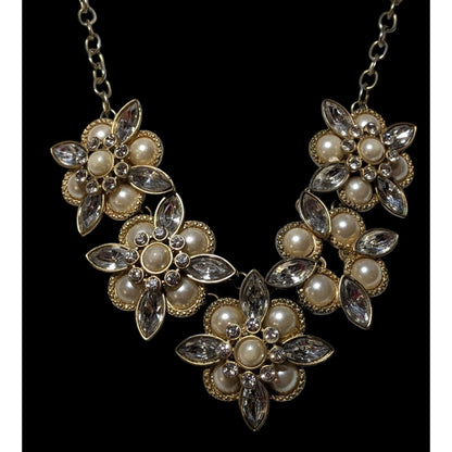 Floral Glam Gemmed Costume Statement Necklace