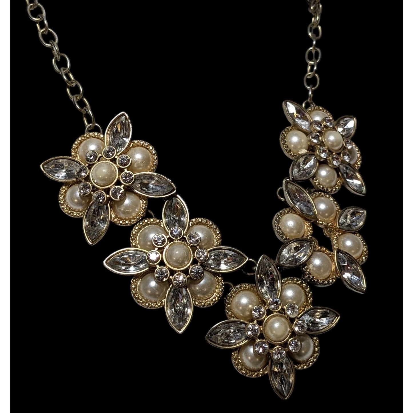 Floral Glam Gemmed Costume Statement Necklace