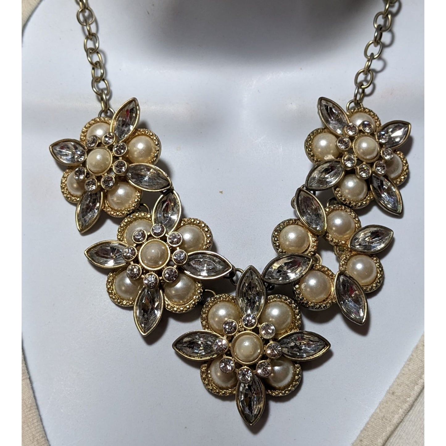 Floral Glam Gemmed Costume Statement Necklace