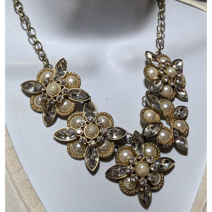 Floral Glam Gemmed Costume Statement Necklace