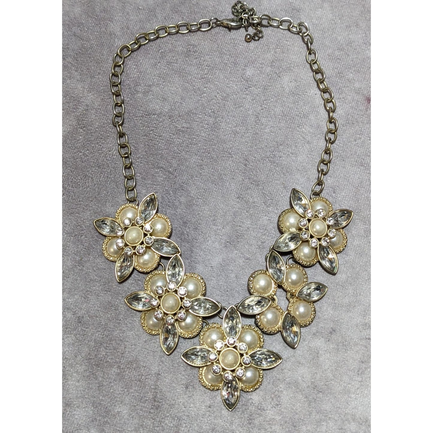 Floral Glam Gemmed Costume Statement Necklace